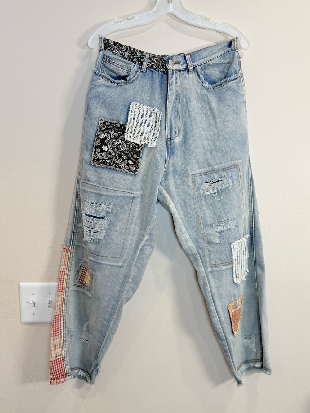 🔥POL Light Blue Distressed Patchwork Women’s Jeans Size S EC🔥